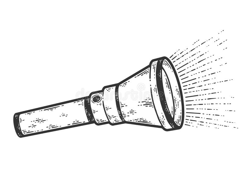 Electric Flashlight. Sketch Scratch Board Imitation. Black and White