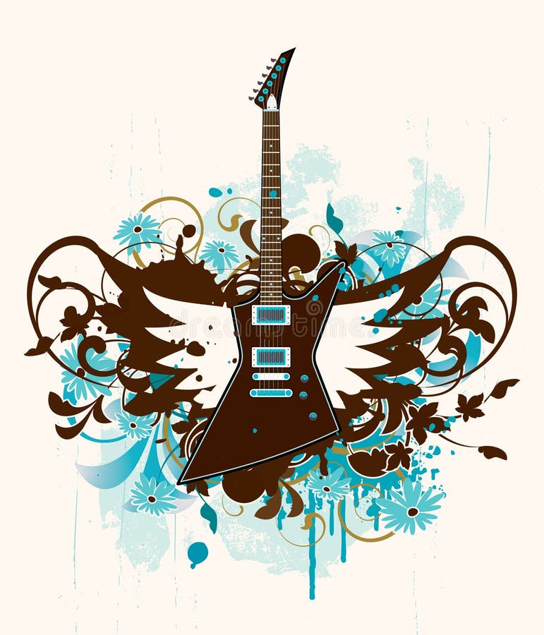 Electric Guitar with Design Elements Stock Vector Illustration of