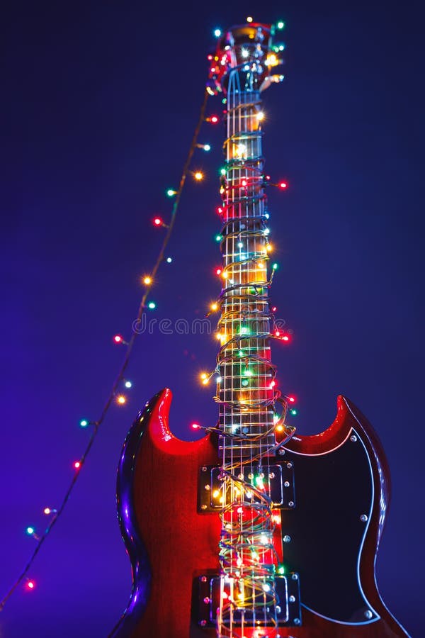 Electric Guitar with Festive Christmas Lights Stock Image Image of