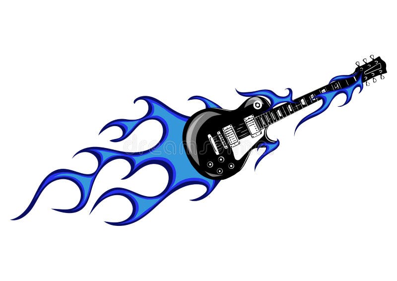 Electric guitar on fire with blue flames stock illustration Electric guitar on fire with blue flames stock illustration