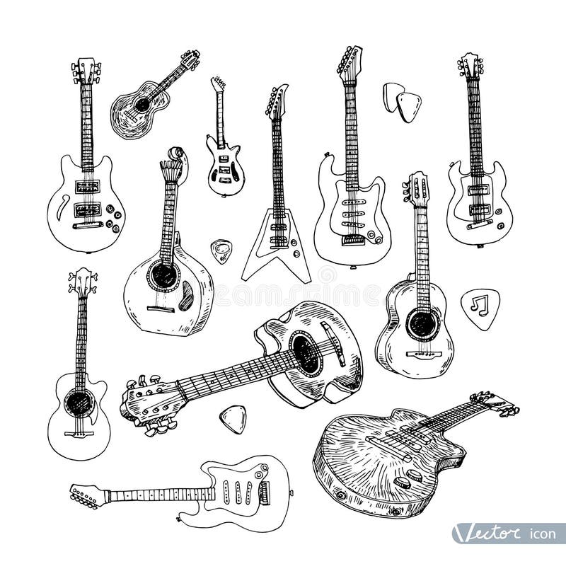 Electric guitar Hand drawn doodle, vector illustration vector illustration