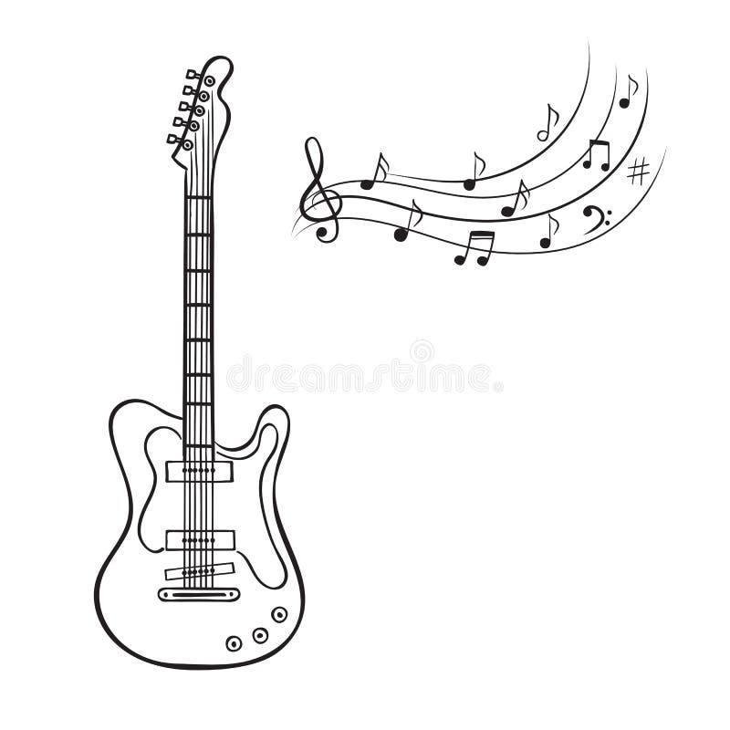 Electric Guitar with Music Notes Stock Illustration Illustration of