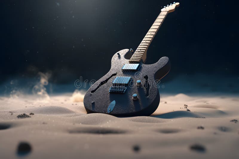 Electric Guitar on the Sand. Neural Network AI Generated Stock Photo