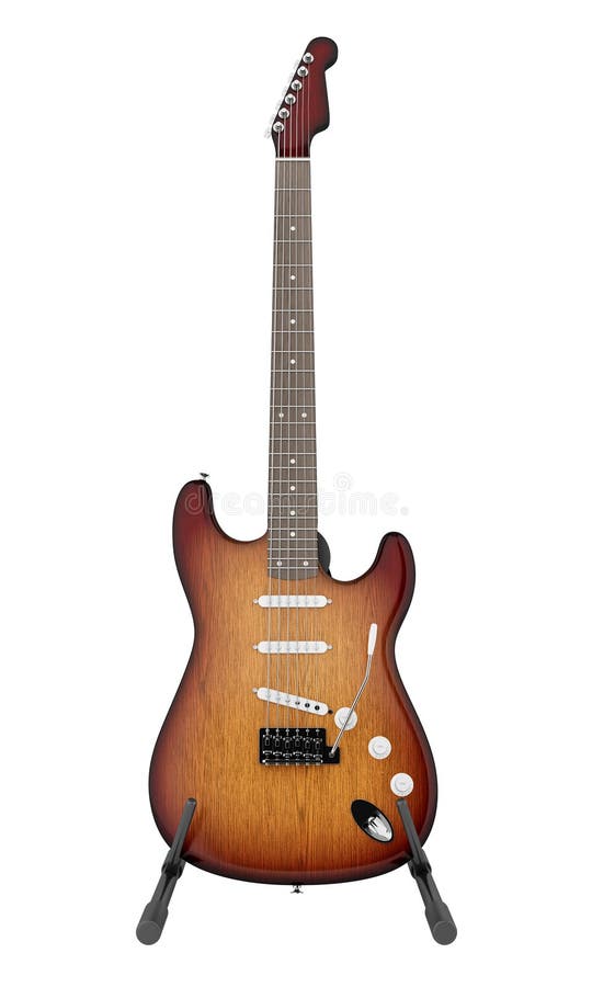 Electric Guitar on Stand Isolated on White Stock Illustration
