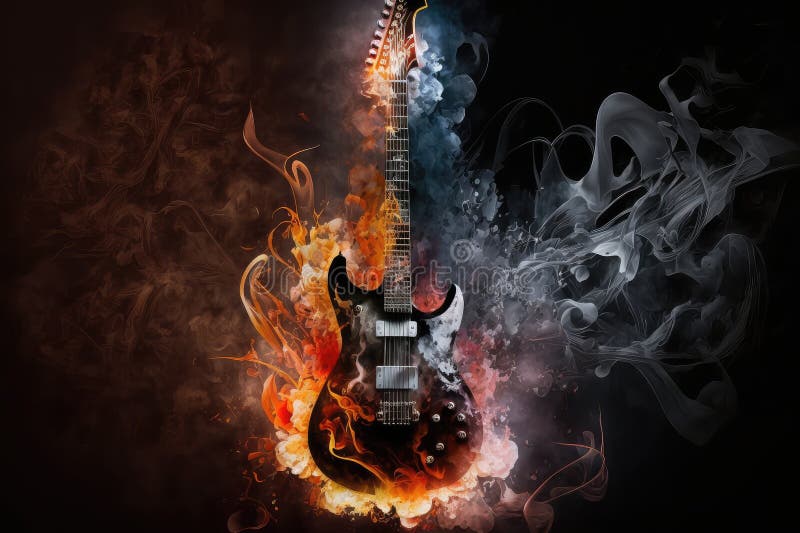 Electric Guitar, Surrounded by Fire and Smoke, for Dramatic Effect ...