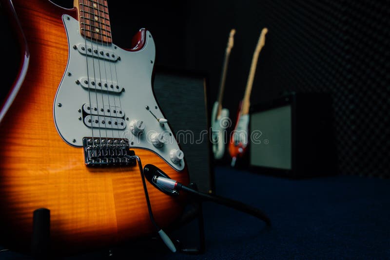 Electric Guitars Placed in the Music Practice Room Stock Image Image