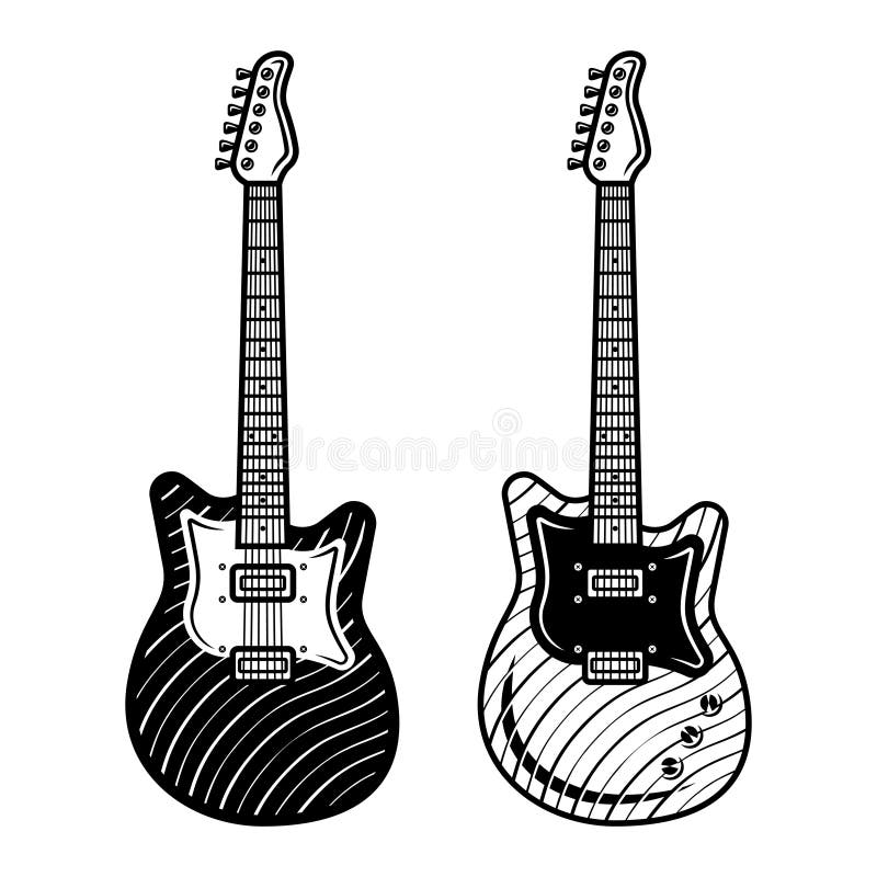 Electric Guitars Set of Two Styles Vector Monochrome Vintage Objects