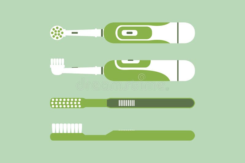 Electric and handle toothbrush for brushing teeth vector illustration