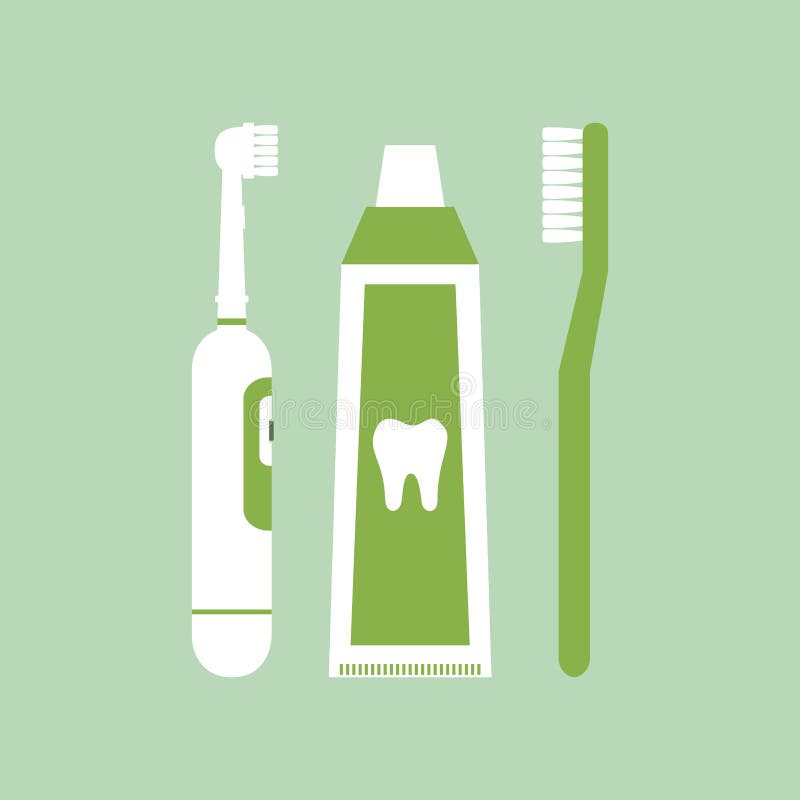 Electric and handle toothbrush with toothpaste for brushing teeth vector illustration