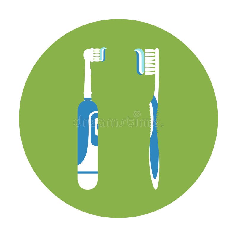 Electric and handle toothbrush with toothpaste for brushing teeth stock illustration