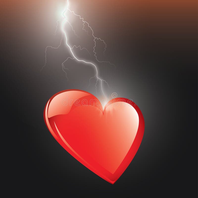 Red Heart Love Symbol At Lightning Storm Graphic Design Stock Vector
