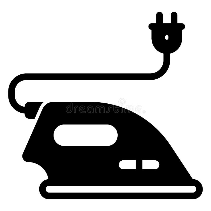 Electric iron with wire and fork plug solid icon, laundry service concept. Vector graphics. Dry cleaning, care sign on vector illustration