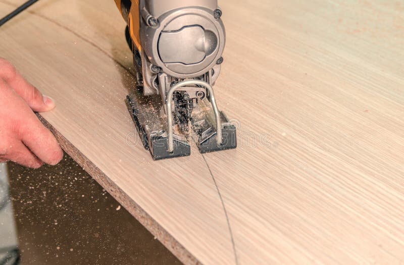 Electric Jigsaw Cuts Chipboard Stock Photo Image of design