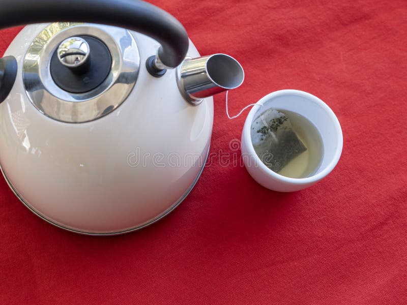 Electric Kettle with Boiling Water for the Herbal Tea. Selective