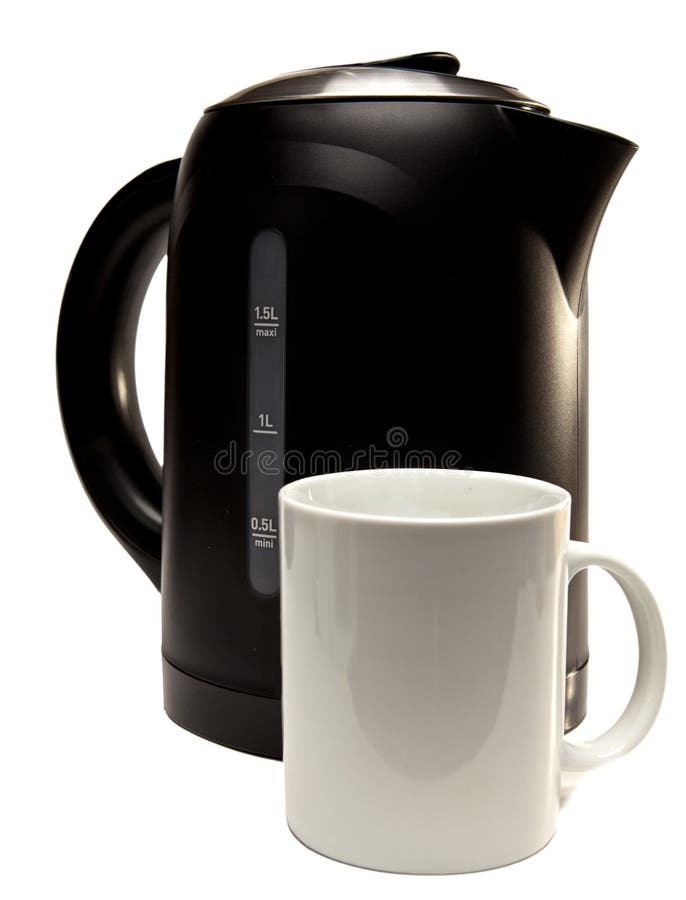 Electric kettle and a mug stock image. Image of plastic 85700745
