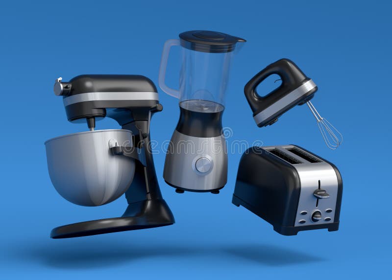 Electric Kitchen Appliances and Utensils for Making Breakfast on White