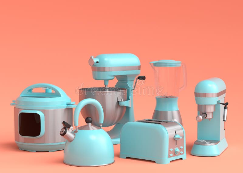 Electric Kitchen Appliances and Utensils for Making Breakfast on Coral