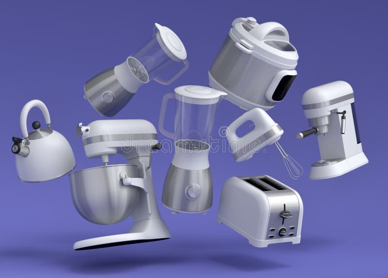 Electric Kitchen Appliances and Utensils for Making Breakfast on Violet