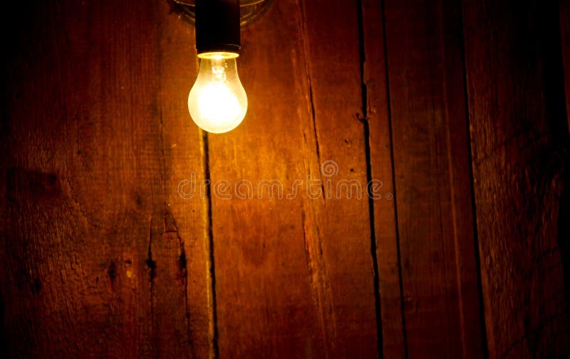 Electric Light Bulb on Wooden Background Stock Image Image of light