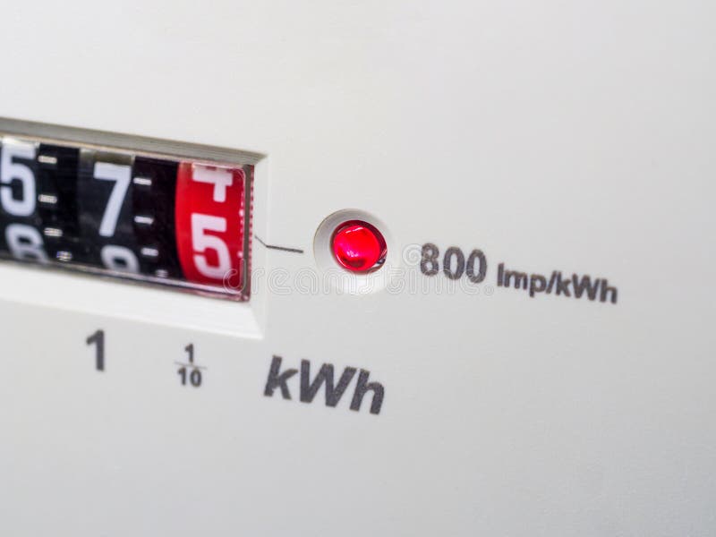 Electric Meter with Flashing Red LED Light. Stock Photo Image of grid