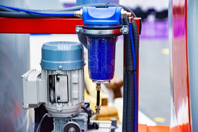 Electric Motor in a Complex of Equipment for Industry Stock Photo