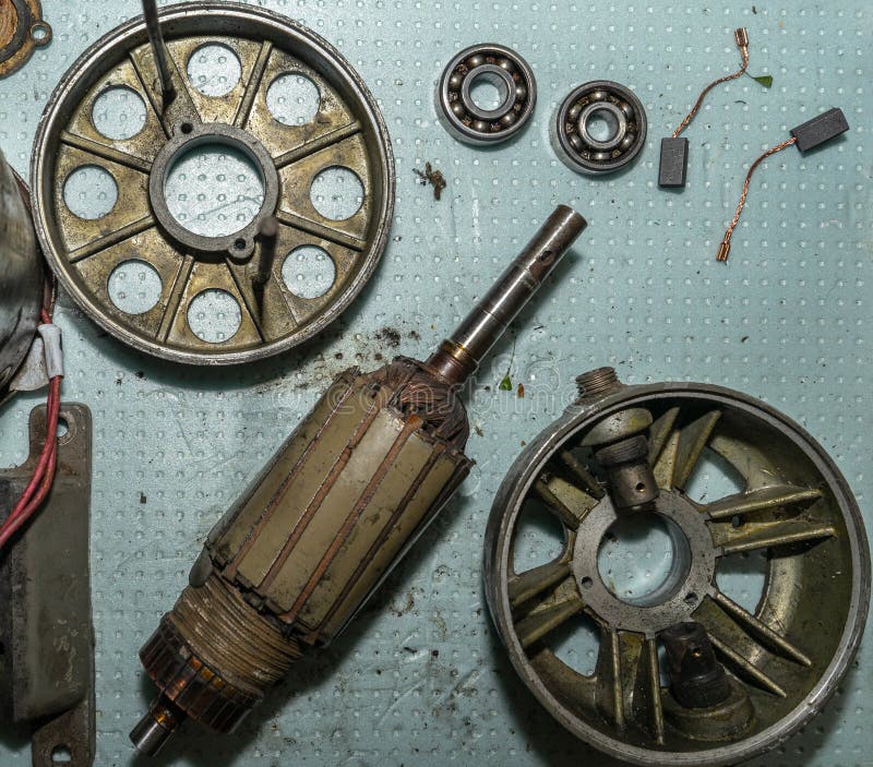 The Electric Motor is Disassembled. Electric Motor Parts are Separate