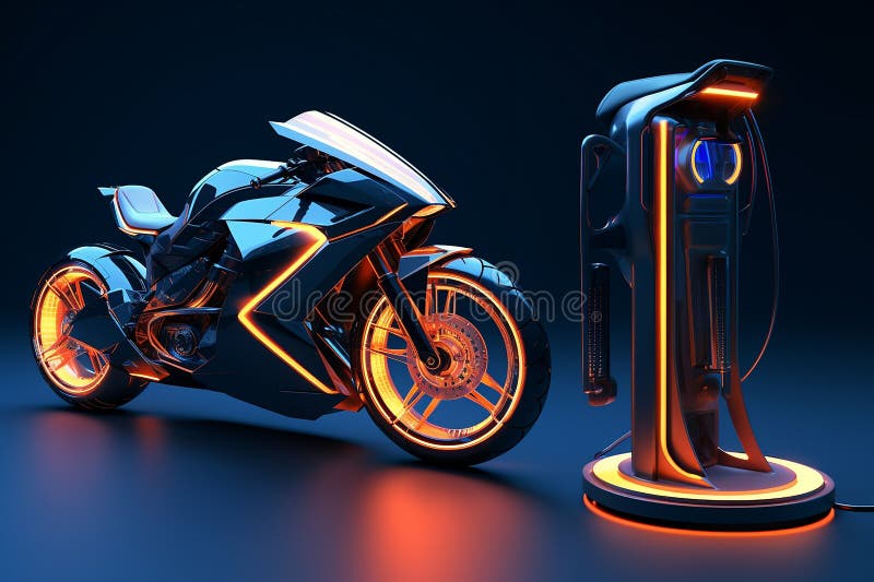 The Process of Remote Contactless Charging of Electric Motorcycles with  Digital Technologies. Stock Illustration - Illustration of engine, battery:  284333674