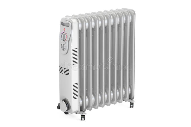 Electric Oil Heater, Oilfilled Radiator Inside Gift Box. 3D Rendering