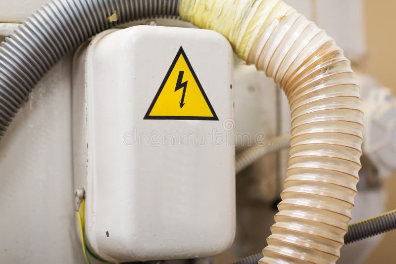Electric panel with caution sign stock photos Electric panel with caution sign stock photos