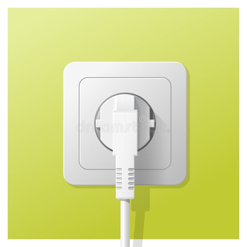Electric Plug and Socket on Green Wall Background , Vector Stock Vector Illustration of