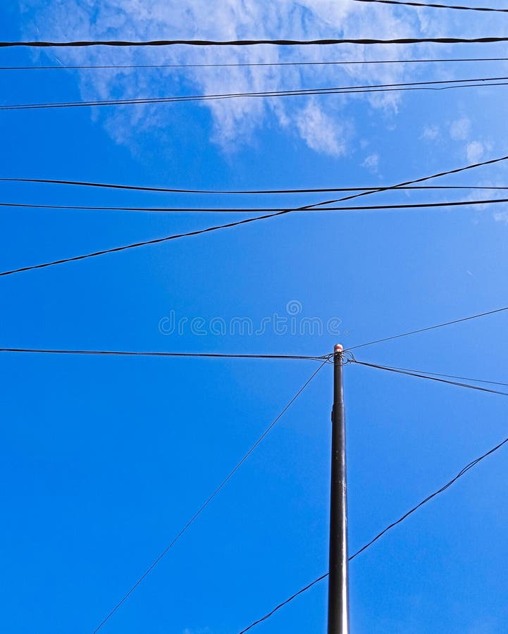 Electric Pole with Many Cable Stock Image Image of electric, blue