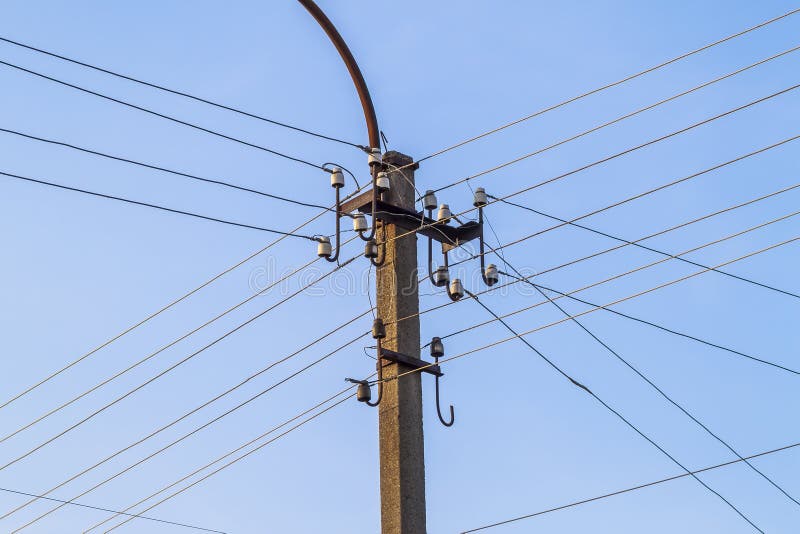 Electric pole power lines and wires with blue sky royalty free stock photography Electric pole power lines and wires with blue sky royalty free stock photography
