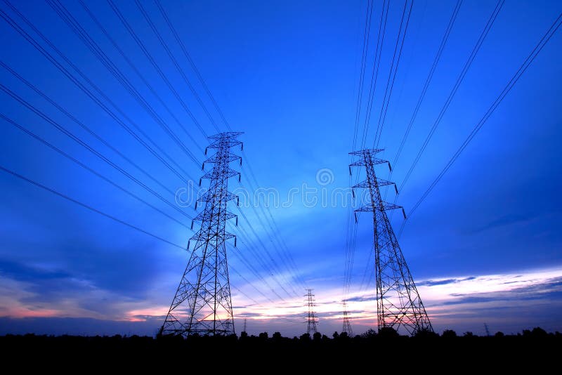 Electric Poles Under Twilight, Thailand