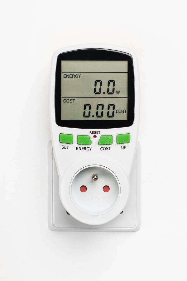 Electric Power Consumption Meter on White Wall. Stock Image Image of