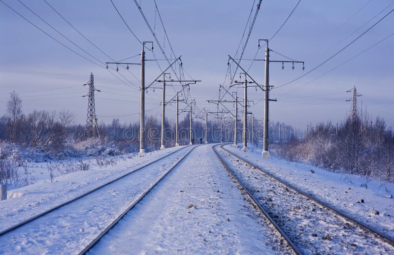 Electric power lines and railway tracks