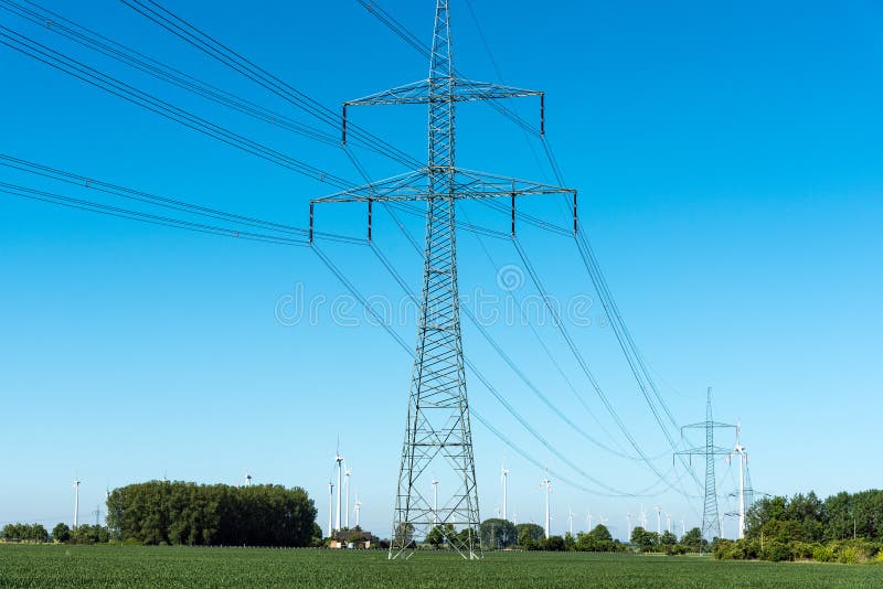 Electric pylons and power transmission lines royalty free stock photo Electric pylons and power transmission lines royalty free stock photo