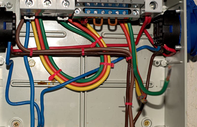 Electric Shield and Copper Cable for Power Connection. Stock Photo