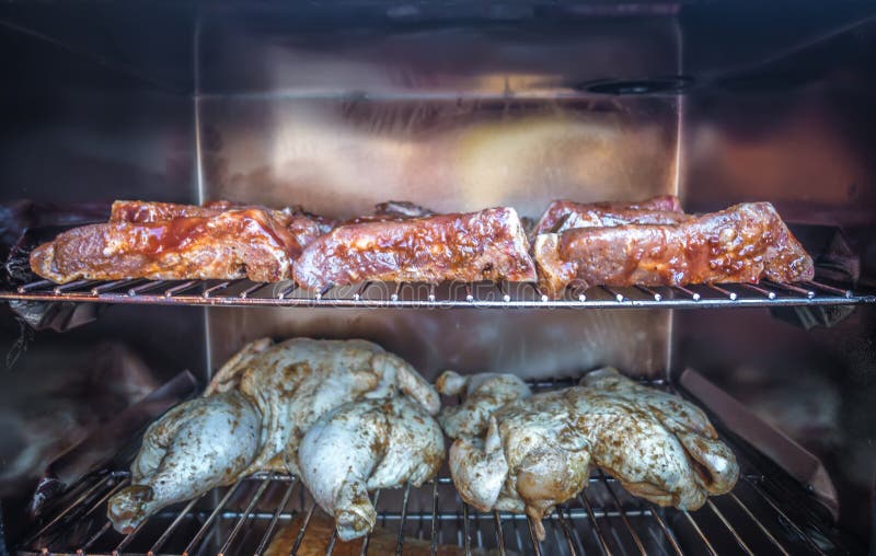 Electric Smoker Loaded with Variety of Meat Stock Image Image of