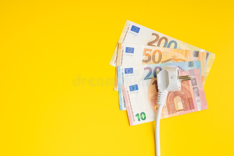Electric Socket and Euro on Yellow Background. Concept of Increasing
