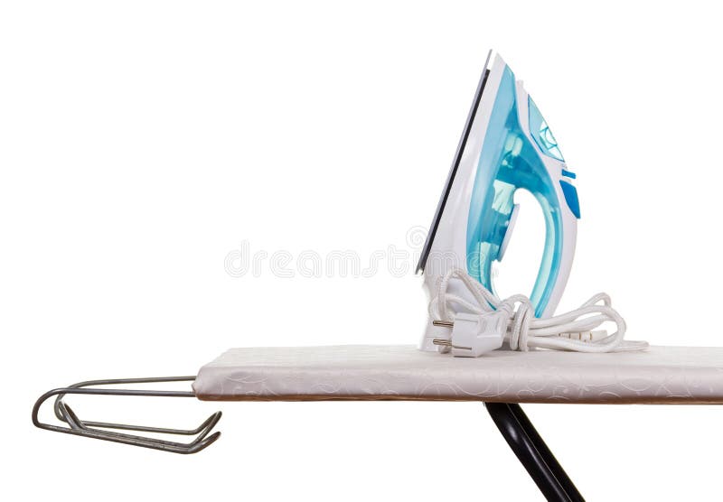 Electric Steam Iron and Ironing Board Isolated on White. Stock Image