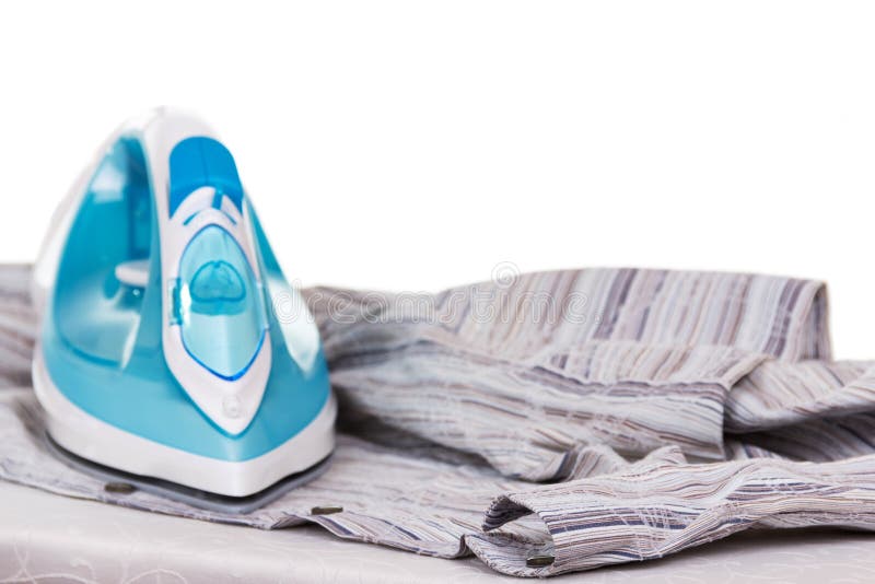 Electric Steam Iron, Ironing Board and Shirt on White. Stock Image
