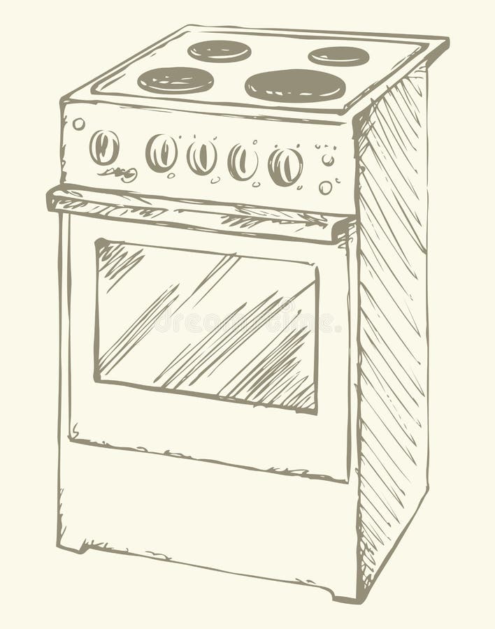 Electric Stove. Vector Drawing Stock Vector - Illustration of cooking