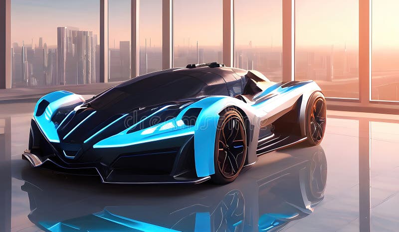 Electric Supercar In Futuristic City Fantastic Sci Fi Modern Sports Electric Supercar In Futuristic City Fantastic Sci Fi Modern Sports