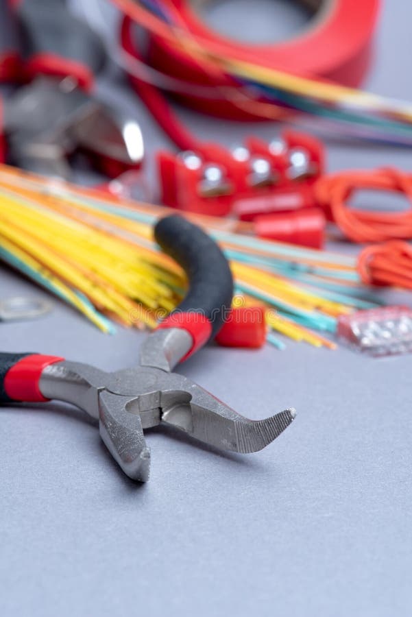 Electric Tools and Equipment for Electrical Installation Stock Photo