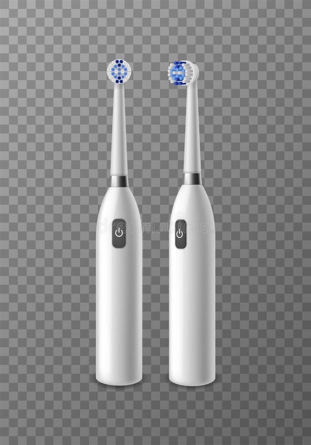 Electric toothbrush. Realistic dentistry accessory front and side view isolated on transparent background, white royalty free illustration