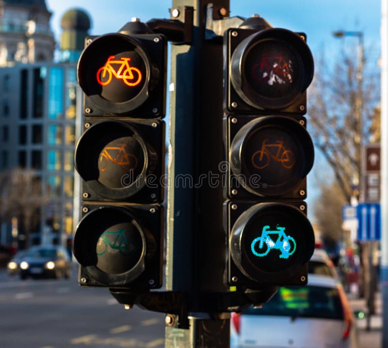 Electric Traffic Lights for Bikes Stock Photo Image of direction