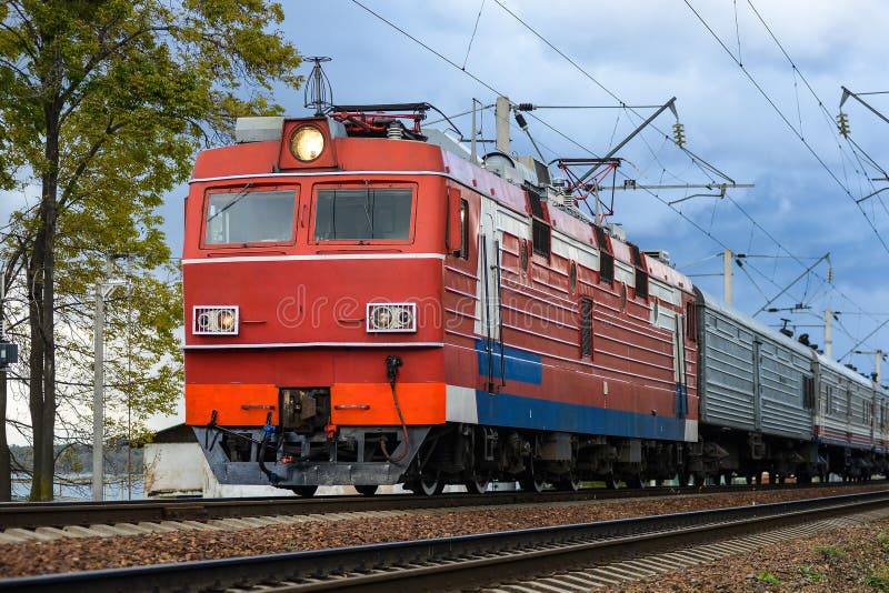Electric Train on Vintage Railroad Stock Photo Image of rail, light