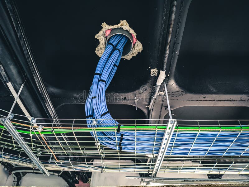 Electric Trays for Electrical and Data Cabling on Site Stock Image