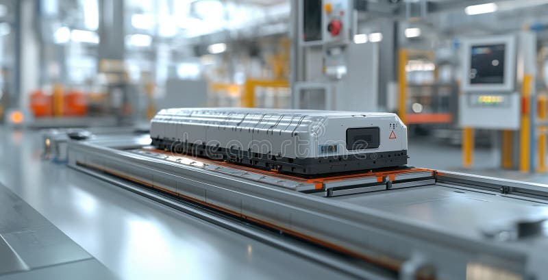 Electric vehicle battery pack on assembly line in a factory royalty free stock images