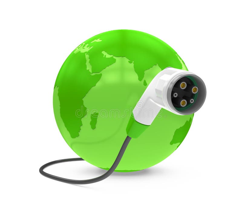 Electric Vehicle Charging Plug and Globe stock illustration